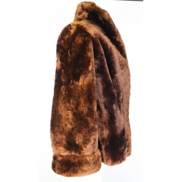 VINTAGE WOMEN S BROWN PLUSH FAUX FUR COAT - SIZE S - Picture 9 of 9